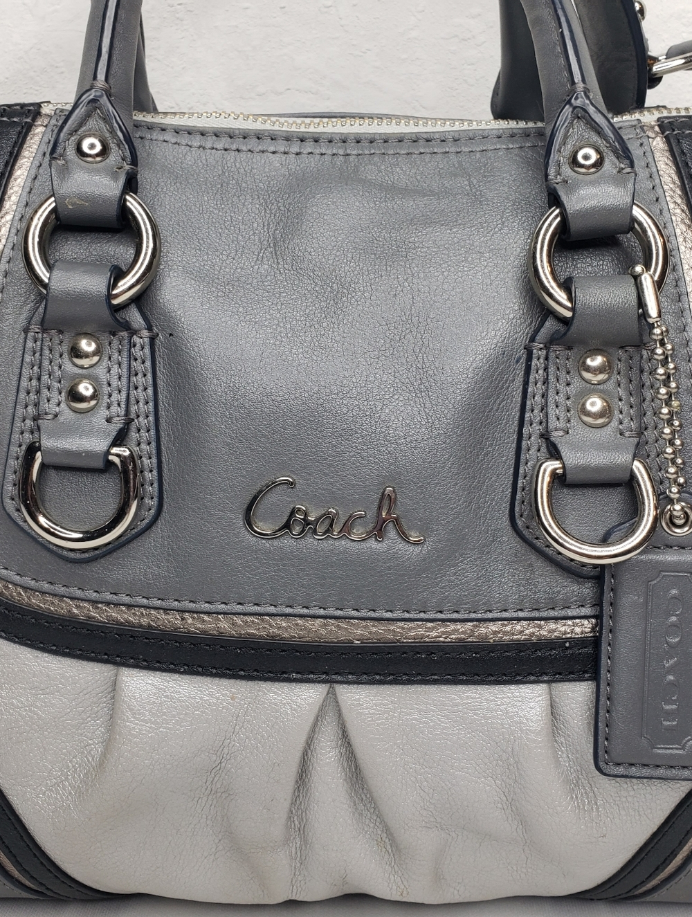 Coach Ashley Gray Leather Satchel Bag - Two-Tone Gray - Picture 2 of 16